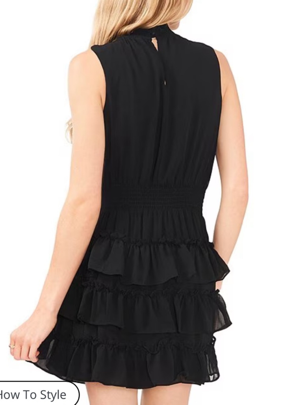 1. State Black Sleeveless Smocked Waist Ruffle Tiered Mini Dress - Picture 2 of 4